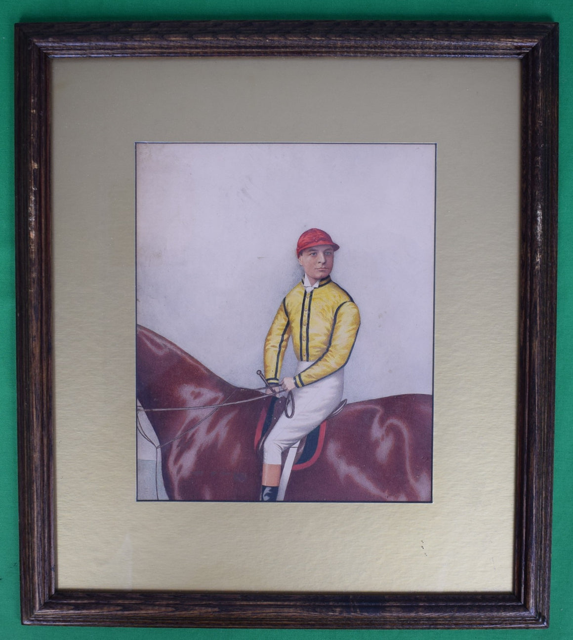 Jockey w/ Yellow Silks/ Red Cap Watercolour by Joshua Dighton (British, 1831-1908)