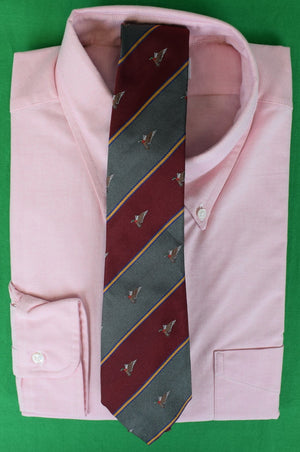 Cordings Burgundy/ Olive Repp Stripe w/ Mallard Duck English Silk Tie