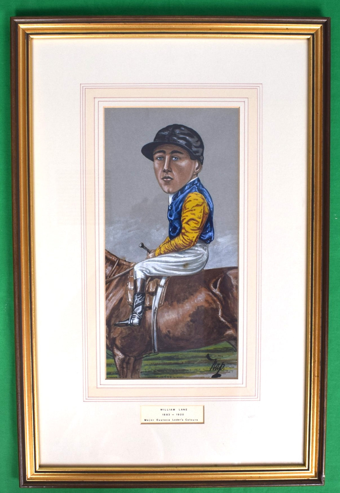 William Lane (1883-1920) Maj. Eustace Loder's Colours Jockey Pastel Watercolour Caricature Portrait by Nap