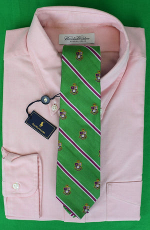 "Polo Ralph Lauren Green Repp Stripe Club Crest Silk Boy's Tie" (NWT)