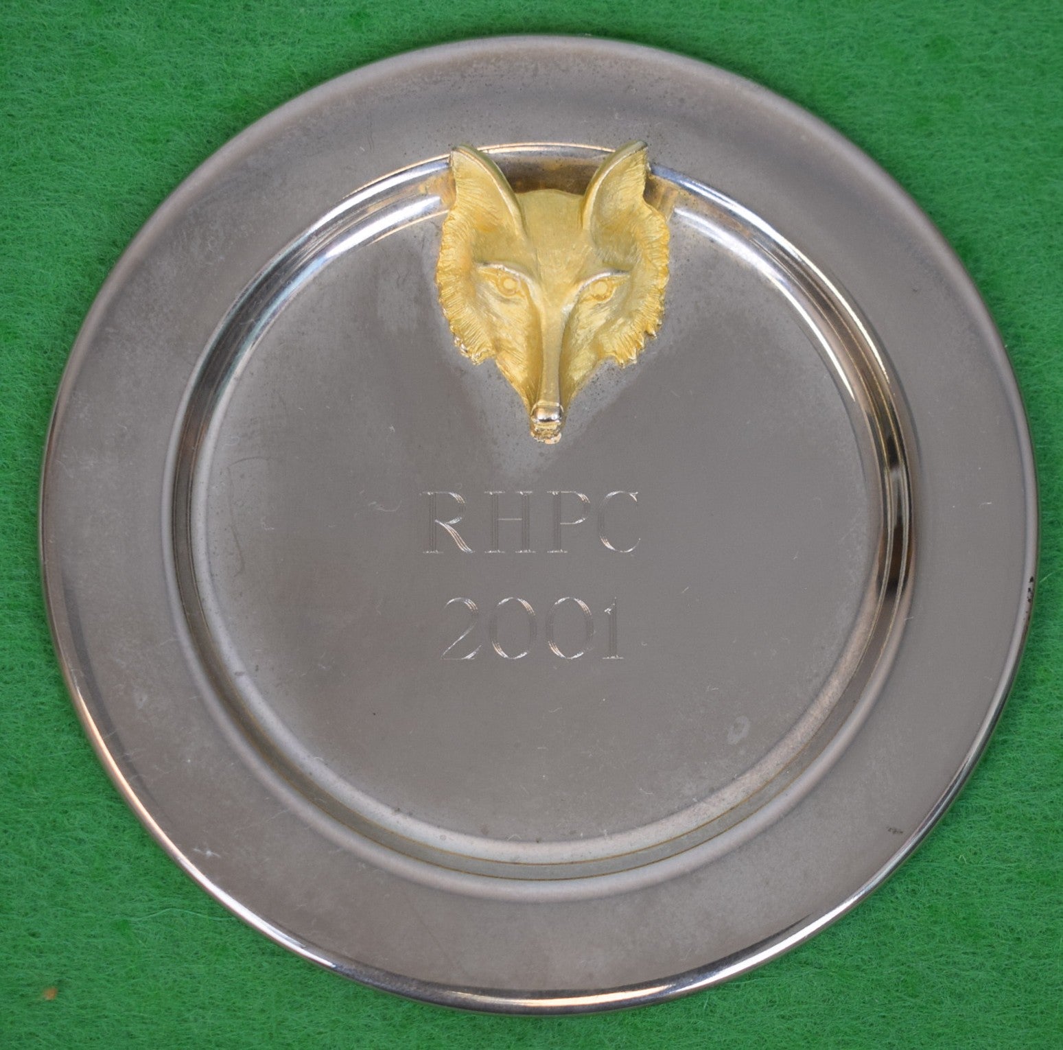 "Radnor Hunt Pony Club 2001 Silver Plate Tray w/ Brass Fox Mask"