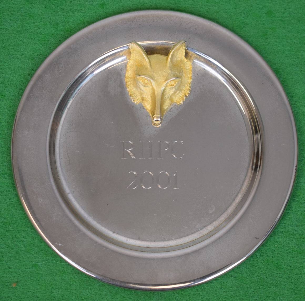 "Radnor Hunt Pony Club 2001 Silver Plate Tray w/ Brass Fox Mask"