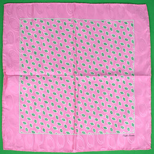 Ralph Lauren Pink Jacquard w/ Green Foulard Print Silk Pocket Square