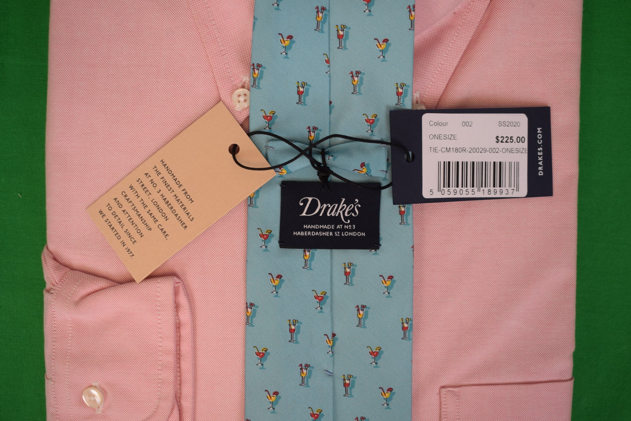 Drake's Turq Blue English Silk Tie w/ Cocktail Motif (NWT)