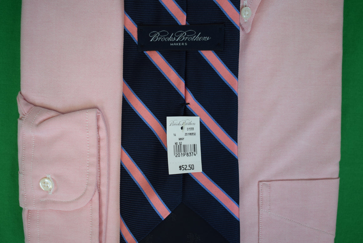 Brooks Brothers Navy/ Pink Repp Stripe English Silk Club Tie (NWT)