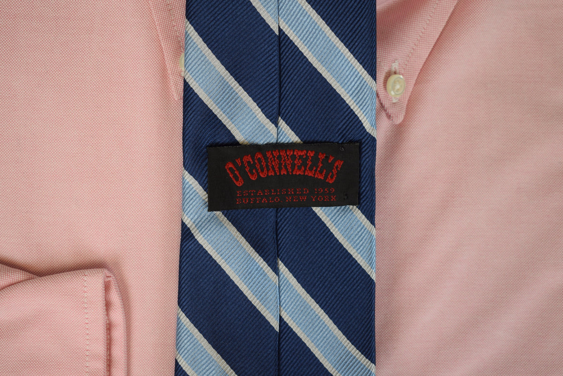 O'Connell's Navy w/ Lt Blue/ White Repp Stripe Silk Tie (NWOT)