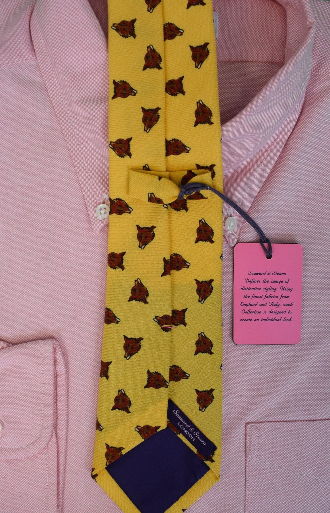 Seaward & Stearn Yellow Challis Wool Fox Mask Club Tie (NWT)