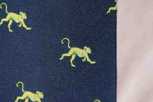 The Andover Shop x Atkinsons Navy Irish Silk Tie w/ Gold Monkey Print