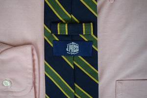 "J. Press Navy/ Olive/ Yellow Gold Repp Stripe Silk Tie" (SOLD)