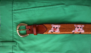 "Hand-Needlepoint Belt w/ 11 Pink Piglets" Sz 36