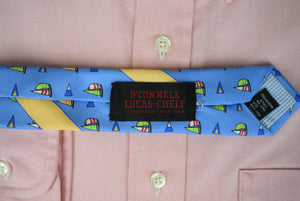 O'Connell's x Marchesi Di Como Blue Sailboat Print Italian Silk Tie