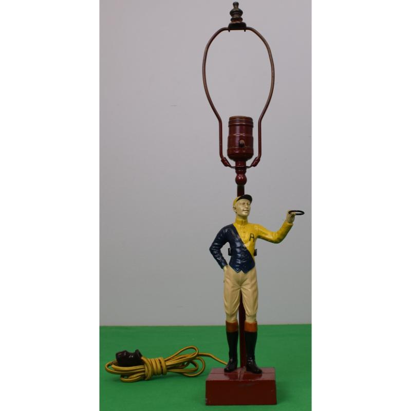 Hand Painted Yellow/ Blue w/ Letter 'A' Jockey Lamp Provenance: The Susie Hilfiger Collection
