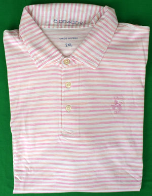 "Rolling Rock Club x B. Draddy Pink/ White Stripe Golf Shirt" Sz: 2XL