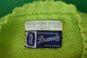 "Drumohr x Mill Pond House Chartreuse Shaggy Dog Shetland Crewneck Sweater Made In Scotland" Sz L