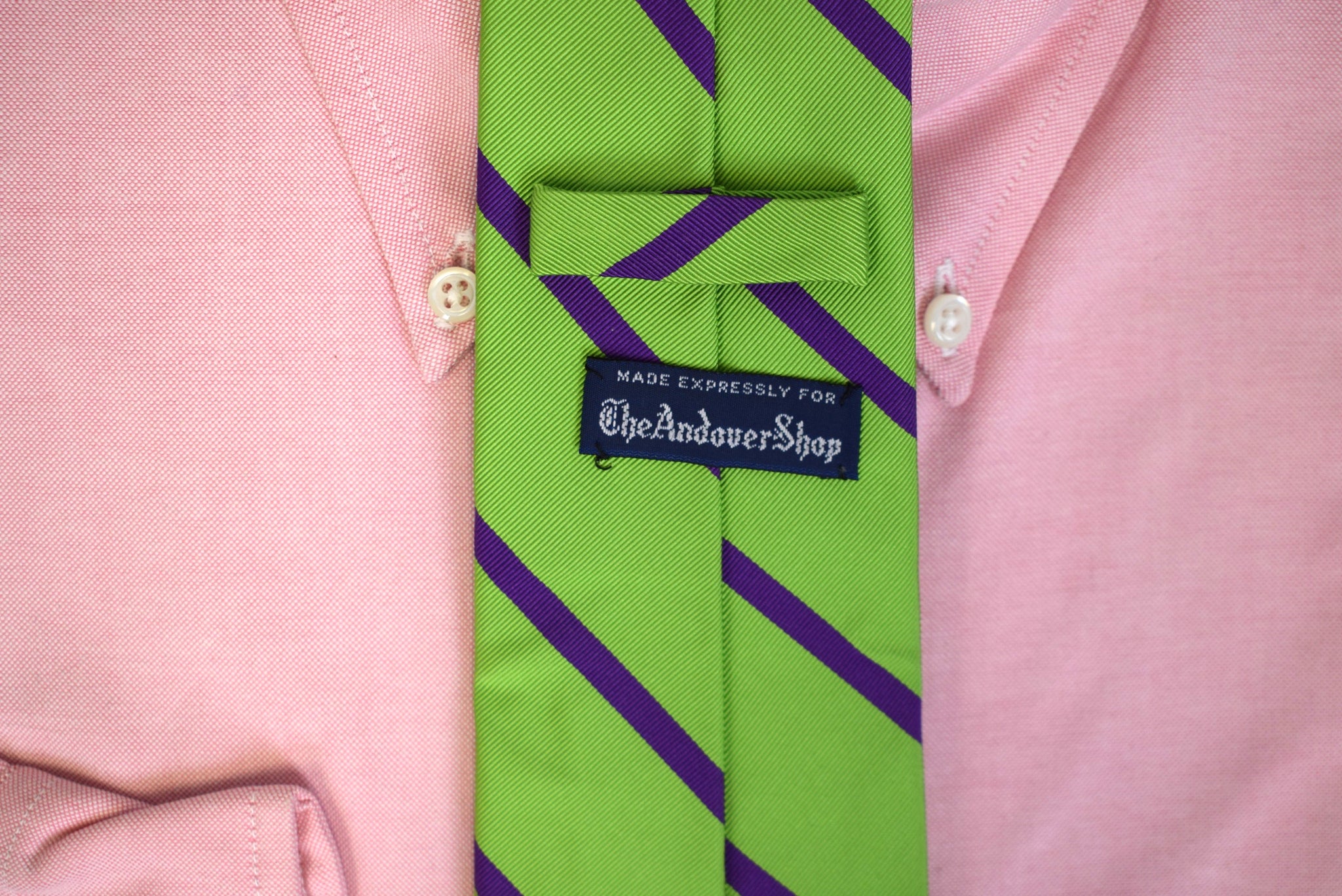 The Andover Shop Lime Green w/ Purple Repp Stripe Silk Club Tie (LNWOT)