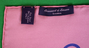 Seaward & Stearn London Pink/ Blue Circles English Silk Pocket Square (NWOT)