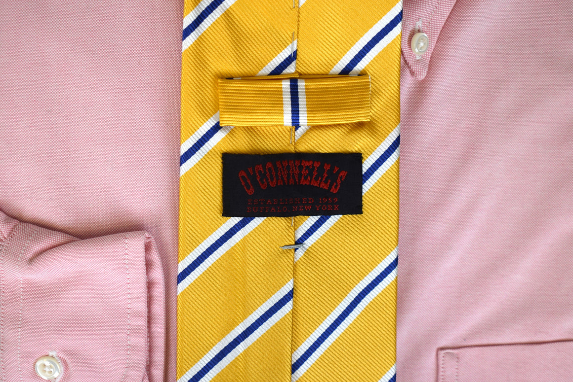 O'Connell's x Robert Jensen Yellow Italian Silk w/ Royal/ Repp Stripe Tie (NWOT)
