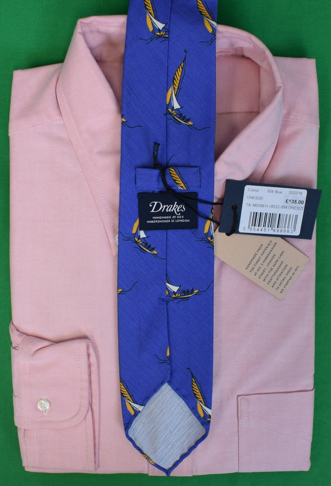 Drake's London Blue w/ Yellow Sailboat English Silk/ Cotton Club Tie (NWT)