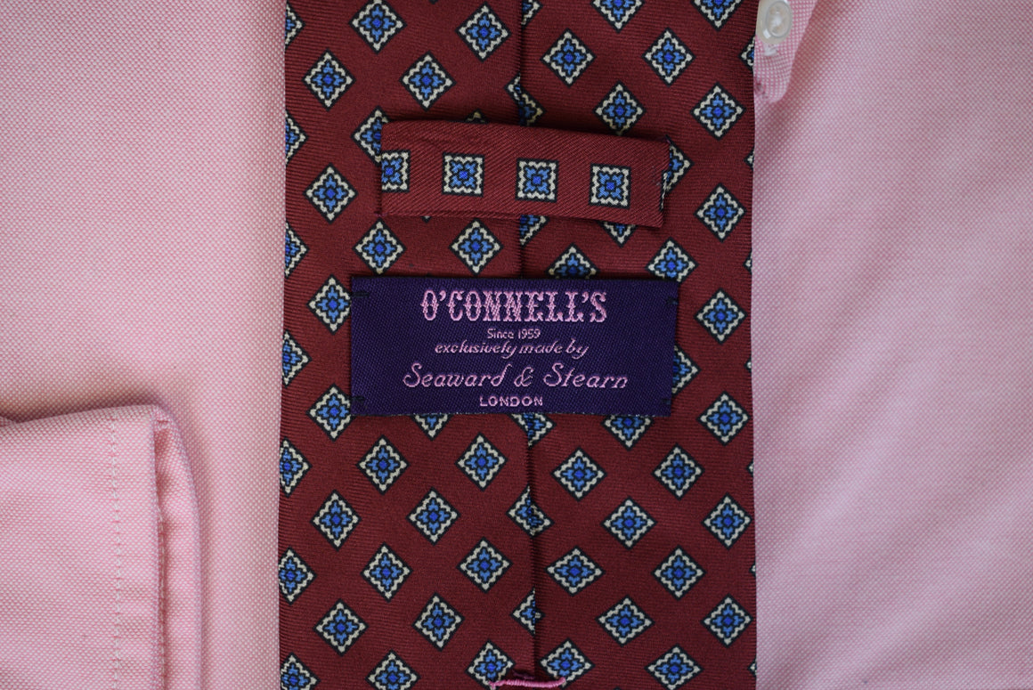 O'Connell's x Seaward & Stearn Burgundy w/ Blue Foulard English Silk Tie (NWOT)