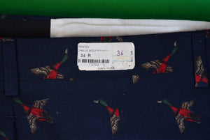 "O'Connell's Navy Wool Challis w/ Red Mallard Print Vintage c1980s Trousers" Sz 34 (NWT)