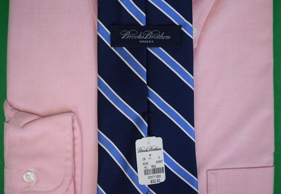Brooks Brothers Navy/ Royal Blue Repp Stripe English Silk Club Tie (NWT)