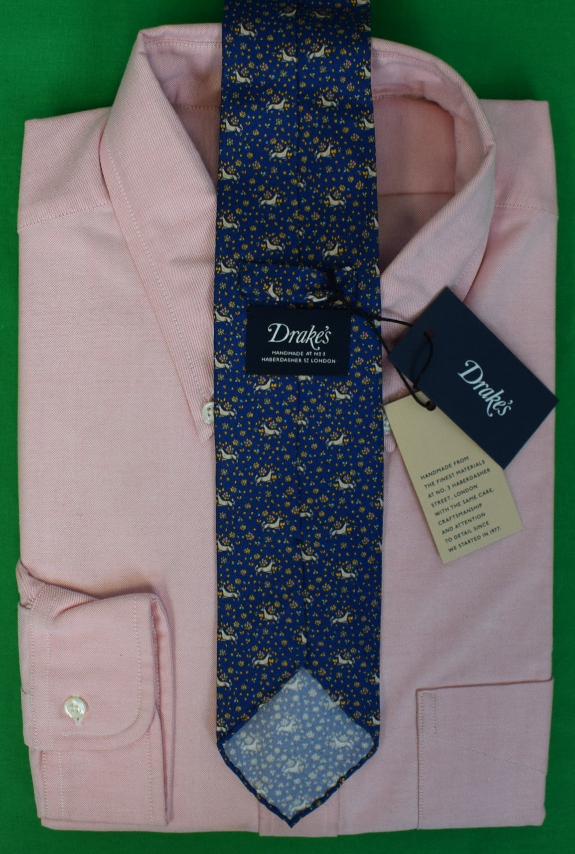 Drake's London English Navy Silk w/ Orange Unicorn Print Club Tie (NWT)