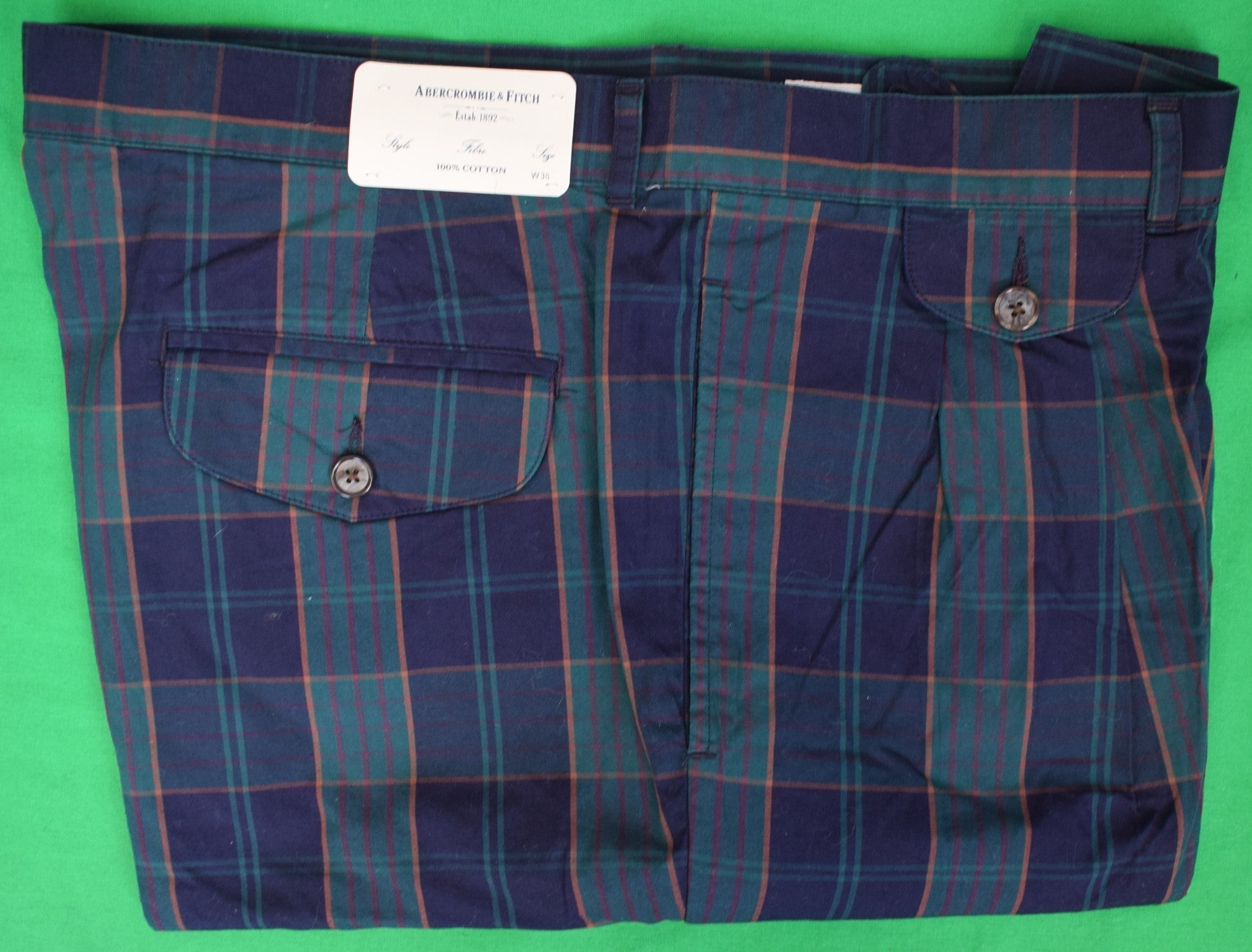 "Abercrombie & Fitch Tartan Plaid Bermuda Poplin Shorts" Sz 36 (NWT)