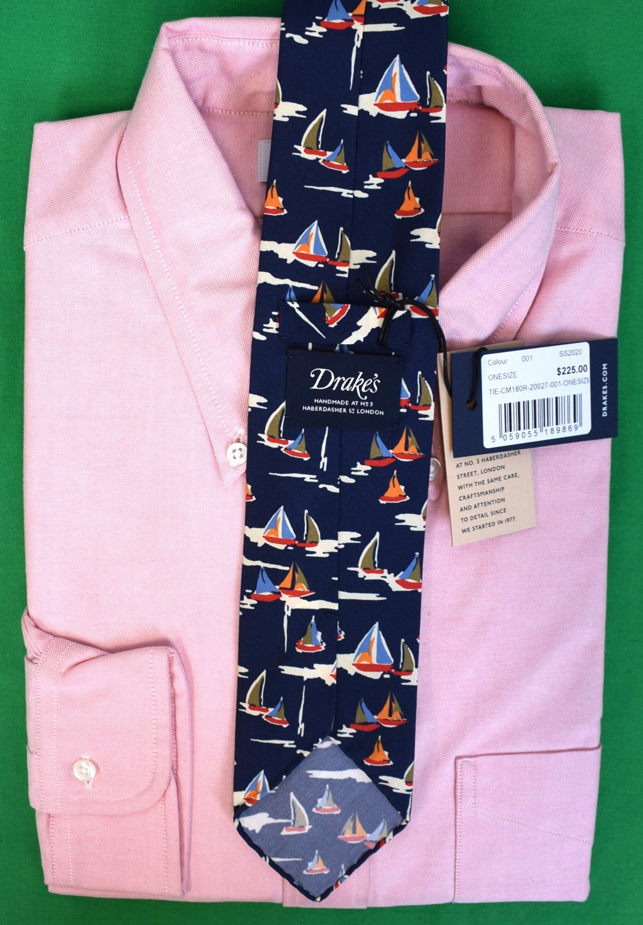 Drake's London Navy English Silk w/ Multi Sailboat Print Club Tie (NWT)