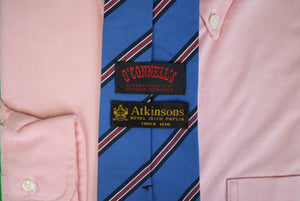 O'Connell's x Atkinsons Irish Poplin Necktie - Stripe - Blue w/ Navy & Burgundy (NWOT)