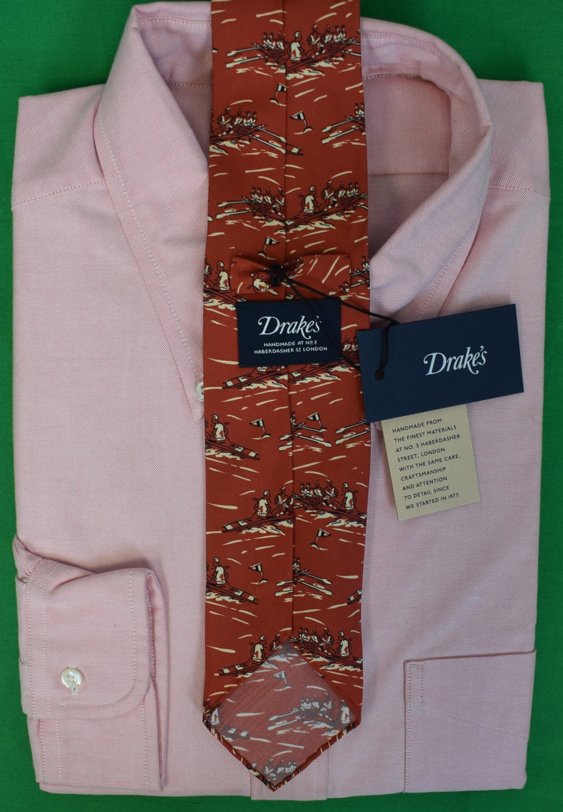 Drake's London English Cinnamon Vintage Crew/ Rowing Print Silk Club Tie (NWT)