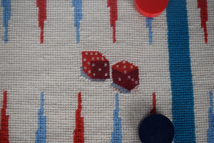 Needlepoint Backgammon Board w/ Red/ Blue Checkers