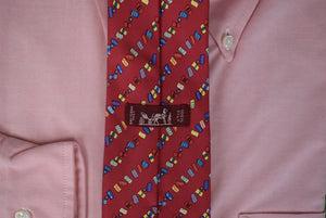 Hermes Paris Red w/ Multi Print Silk Tie