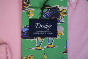 Drake's Green Silk Surfing Motif Tie Made In England (NWT)