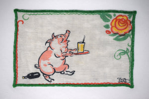 "Tony Sarg Pink Piglet Cocktail Napkin" w/ Yellow Metal Frame