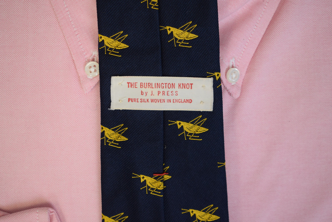 "J. Press Navy/ Gold Emblematic Grasshopper English Silk Tie"