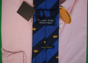 "Drake's Royal/ Navy Stripe w/ Coronet Motif Silk Tie Made In England" (NWT)