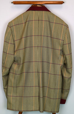 Hardy Minnis Savile Row London x Russell Plaid Tweed w/ Claret Collar/ Cuff Sport Jacket Sz 42R