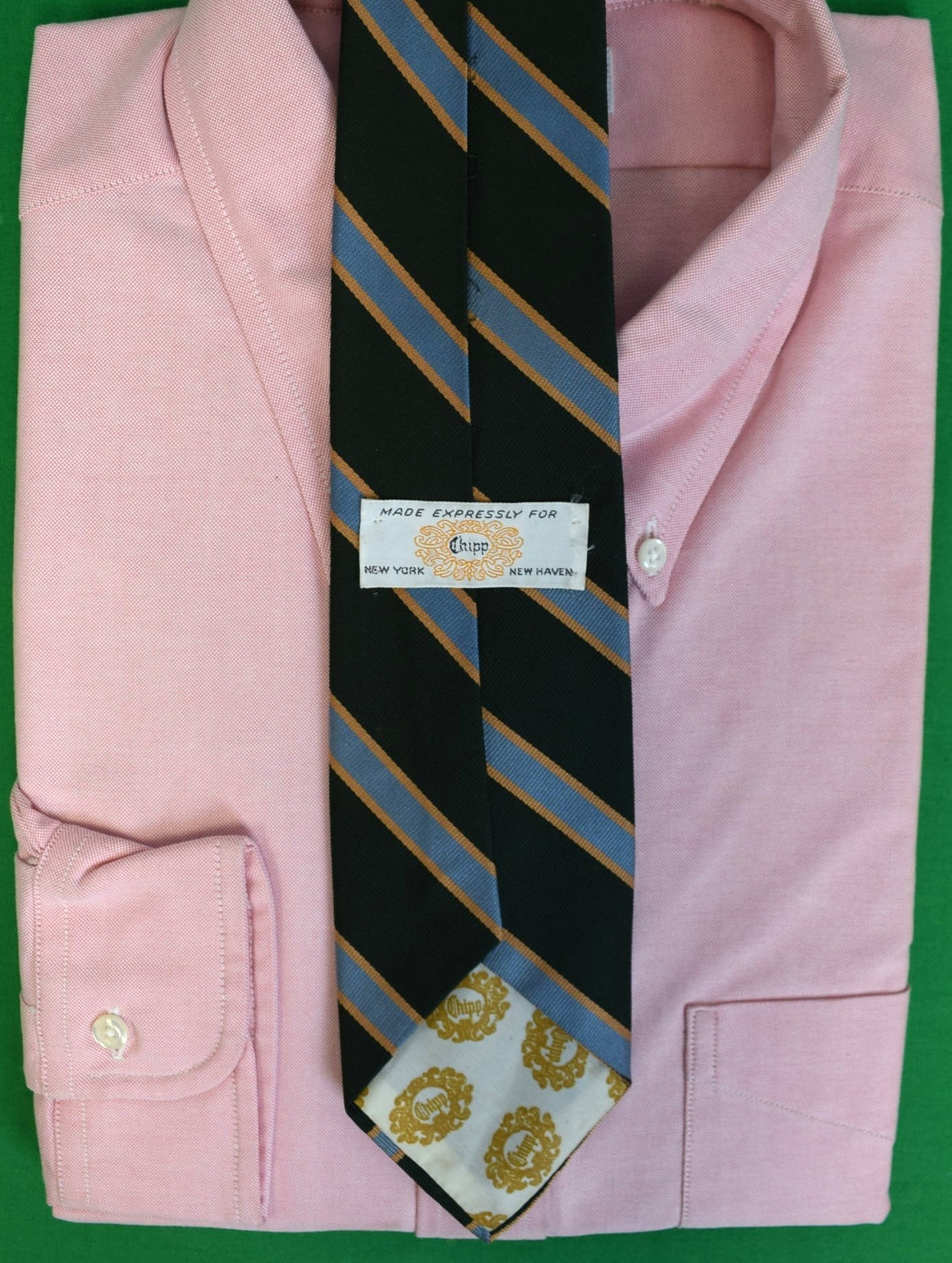 "Chipp Green w/ Blue Repp Stripe Silk Club Tie"