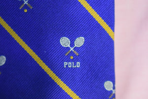 Polo Ralph Lauren Italian Silk Royal Blue w/ Gold Stripe Tennis Racquet Club Tie
