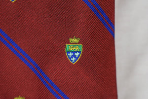 "Polo Ralph Lauren Italian Silk Red w/ Blue Repp Stripe Shield Crest Tie"