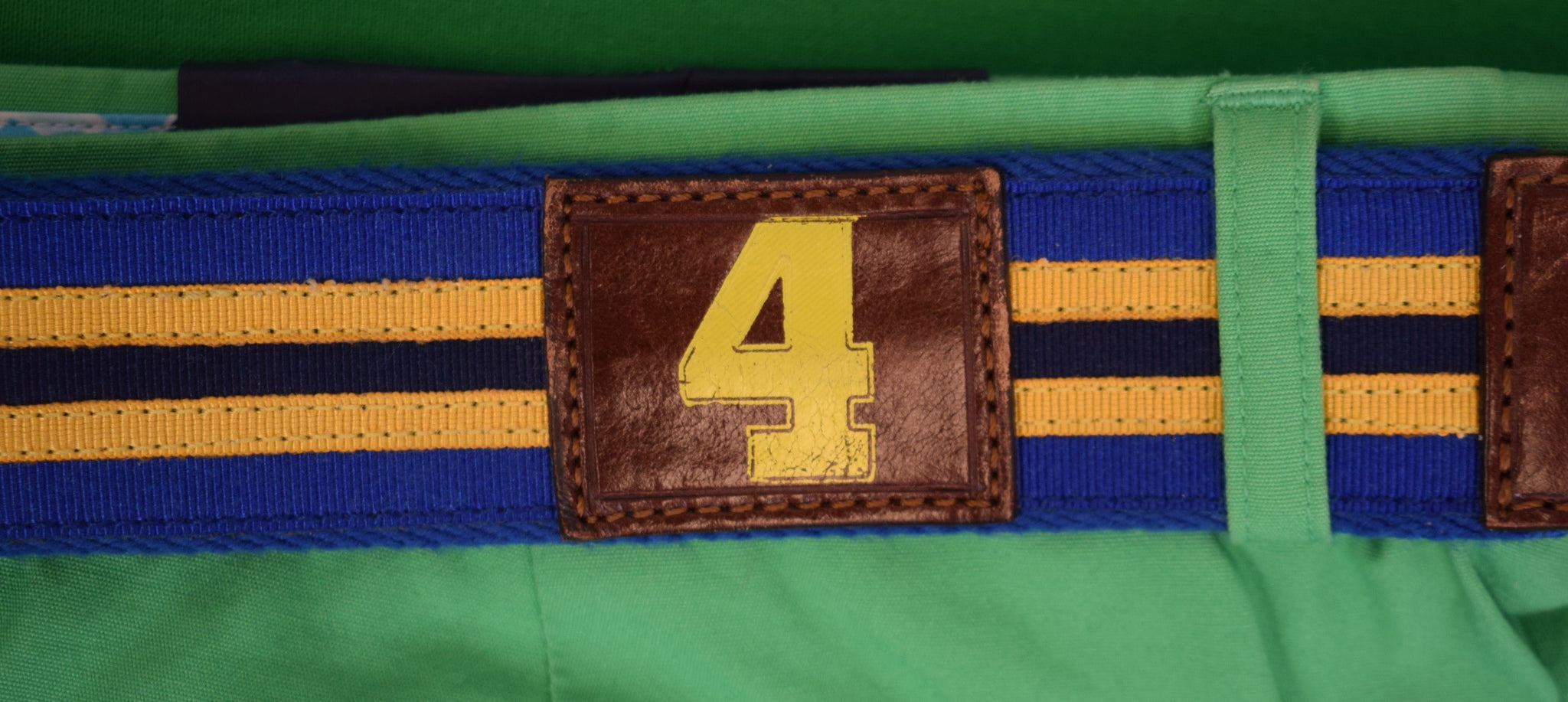 "Peter Elliot Regimental Polo Club Royal Blue w/ Yellow Grosgrain Repp Stripe #4 Belt" Sz 42