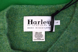 Harley Of Scotland Heather Lovat Green Shaggy Dog Shetland Wool Crewneck Sweater Sz L (NWT)