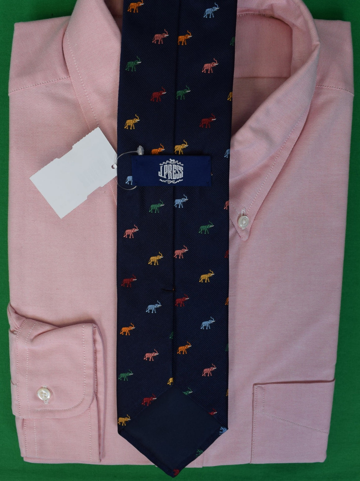 "J. Press Navy Emblematic Multicolor Elephant Print Silk Club Tie" (NWT)