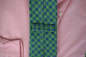 Robert Jensen Green Foulard Print Italian Woven Silk Tie