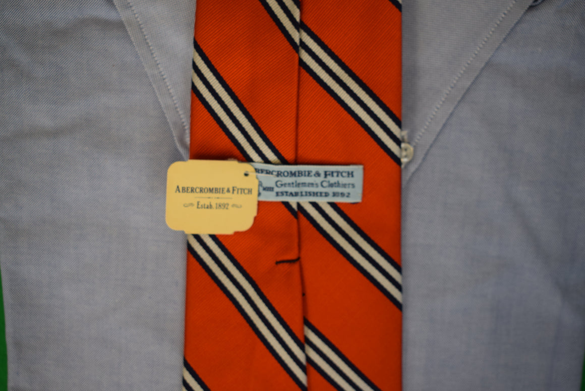 Abercrombie & Fitch Red w/ Navy/ Silver Repp Stripe Silk Club Tie (NWT)