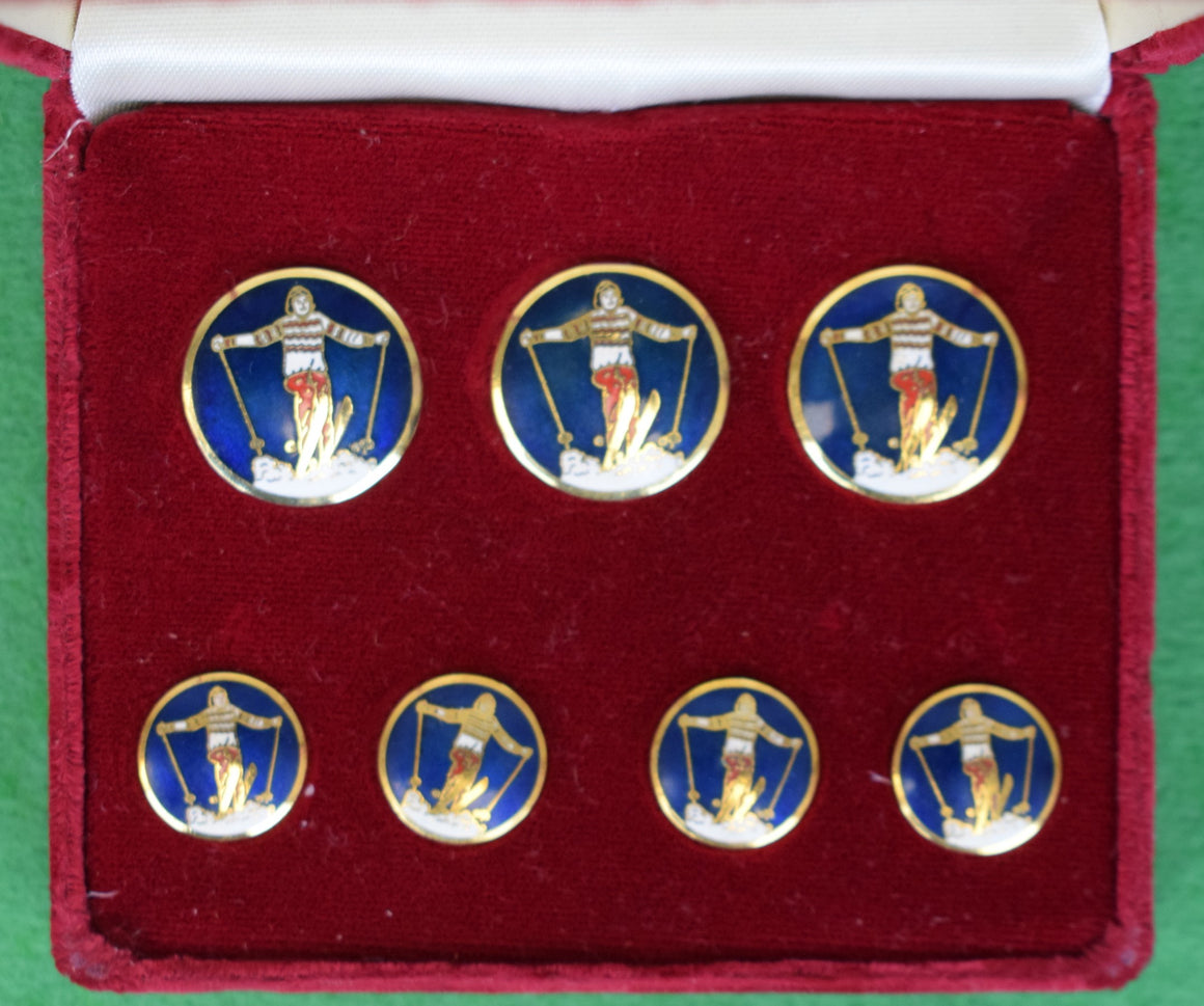 "Box Set x 7 Chipp Nacy Cloisonné Skier Enameled Blazer Buttons"