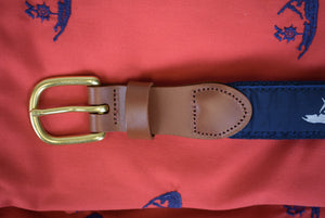 "Leather Man Nantucket Island Motif Navy Web Belt" Sz 36 (NWOT)