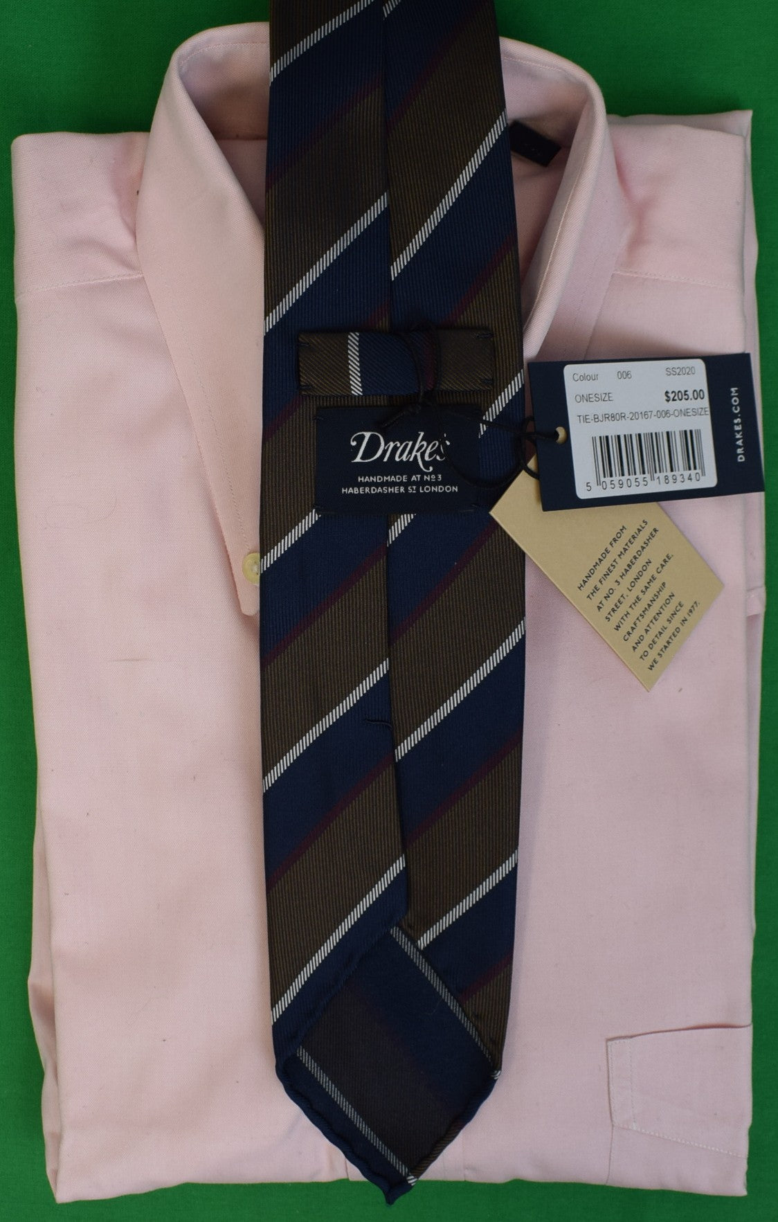 Drake's Made In England Tobacco w/ Navy Silver Burgundy Repp Stripe Club Tie (NWT)