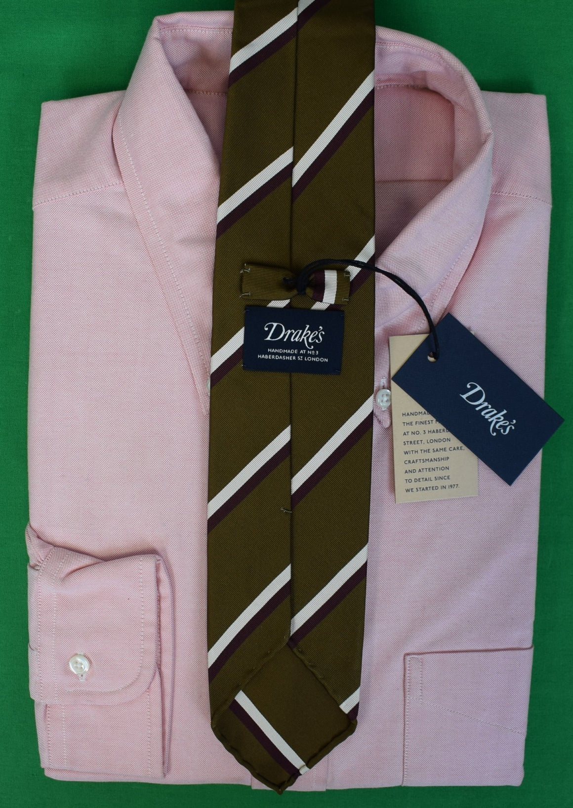Drake's London English Taupe w/ Burg/ Silver Repp Stripe Silk/ Cotton Club Tie (NWT)
