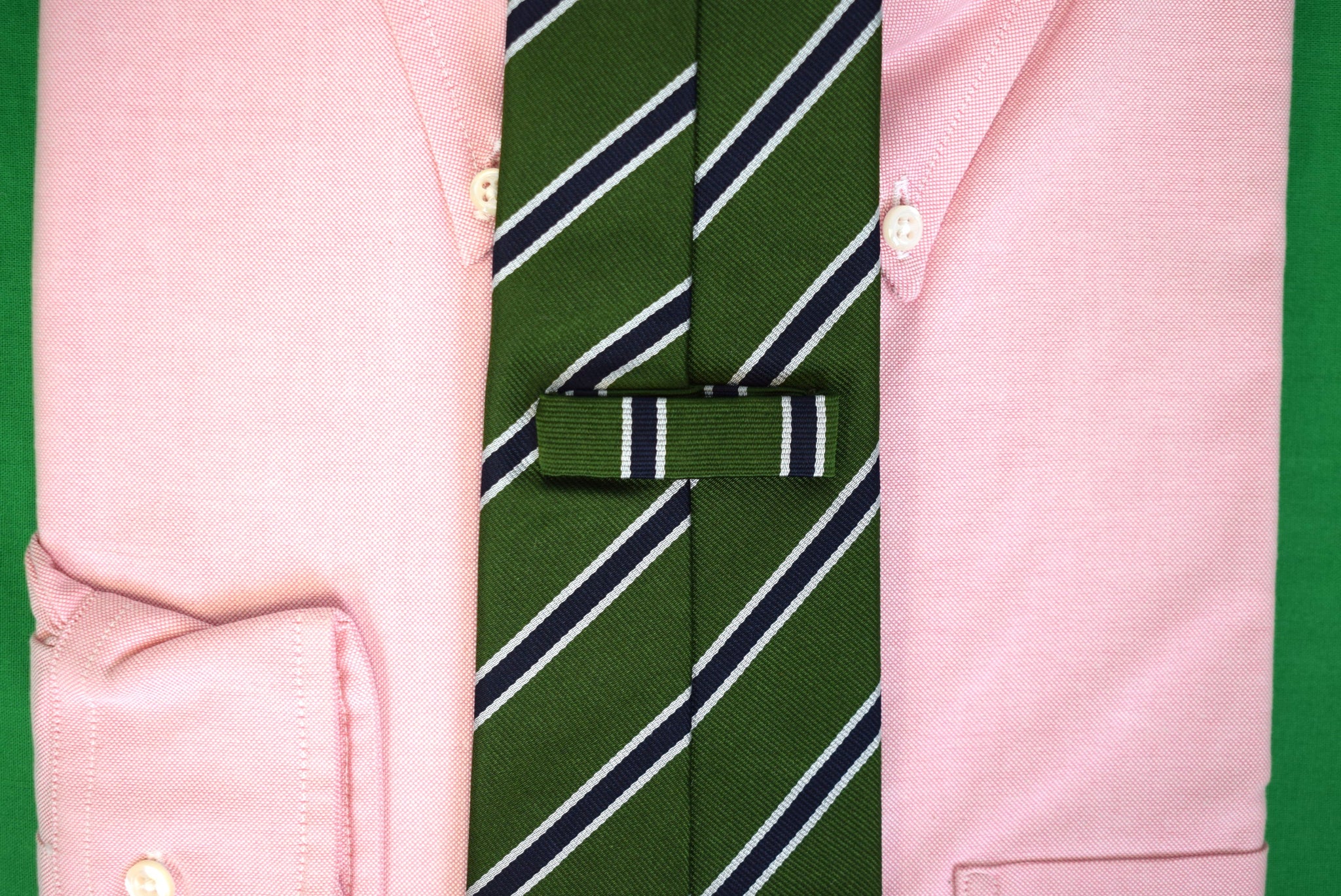 The Andover Shop Green w/ Navy/ Silver Made In England Repp Stripe Silk Tie (NWT)